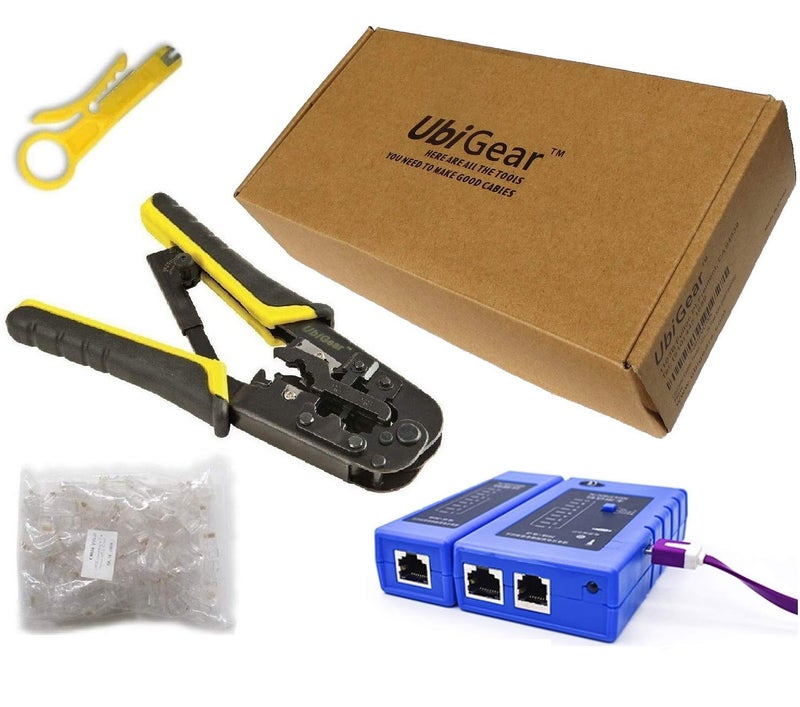 UbiGearÂ® Network/Phone Cable Tester + RJ11/RJ12/RJ45 Network Cable Crimper + RJ45 CAT5e Connector Plug Network Tool Kits (568 Tool Kits) - Image 1